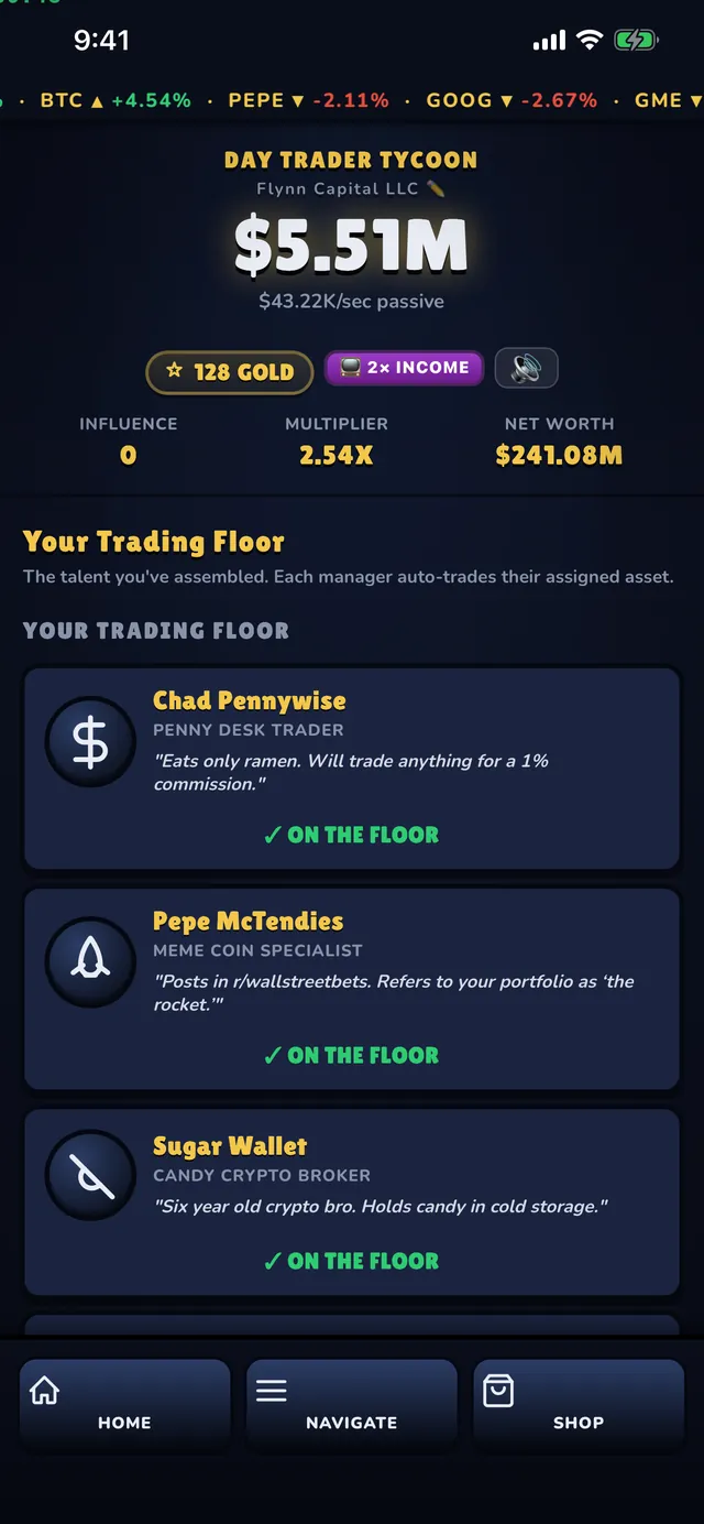 Day Trader Tycoon — your trading floor of auto-trading manager characters