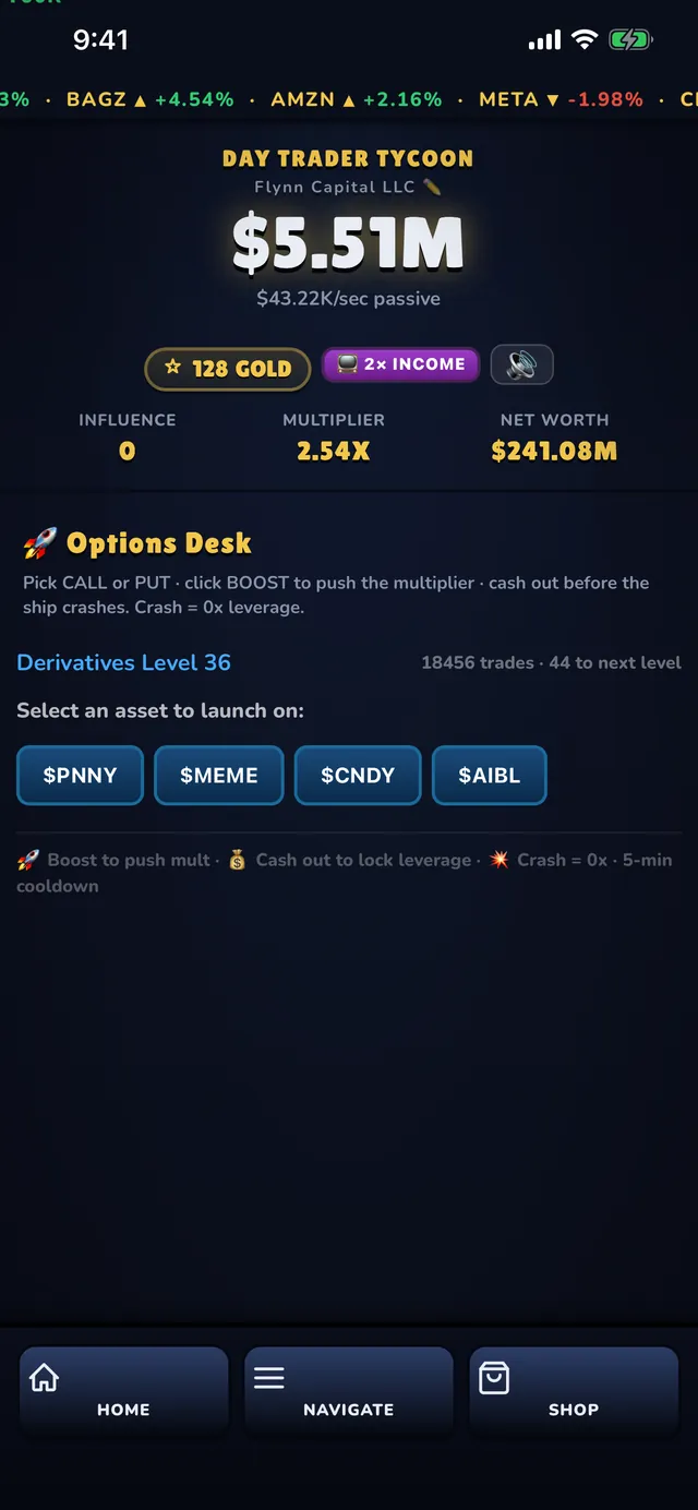 Day Trader Tycoon — the options desk and net-worth dashboard