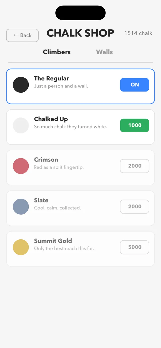 Summit — chalk shop for unlocking climber cosmetics
