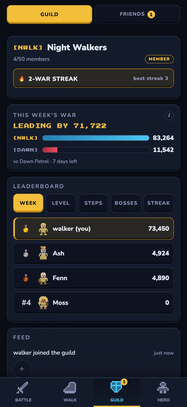 Walk RPG: Guild screen